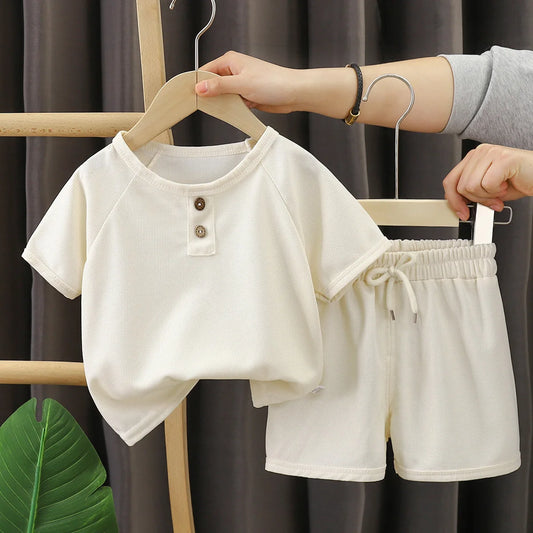 Kids Clothes Girls Outfit Summer Baby Boys Waffles Clothes Sets  Color Short Sleeve Tops Shorts 2PCS SuitComfortable Breathable