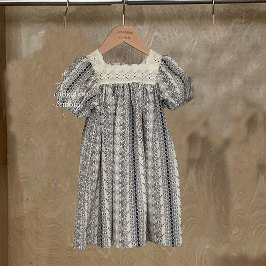 Kids Clothes Toddler Girl Dress Floral Vintage Lace Dress Princess Vestido Short Sleeve Summer Casual Costumes Children Clothing