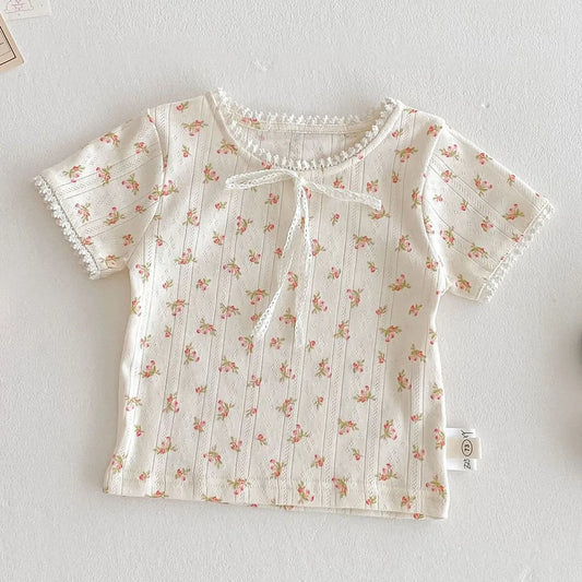 Toddler Girl Summer T Shirt Cotton Solid Color Floral Fashion Little Girls Clothes Kids Shirts New Arrival 2025