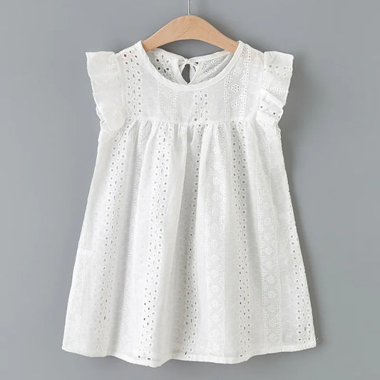 Toddler Girls Dress Cotton Eyelet Lace Beach Sundress Little Girl Kids Summer Clothes