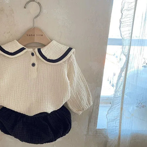 Newborn Baby Girls Clothing Set Ruffle Collar Lapel Top+Bread Pants Casual Suit Autumn Spring Toddler Baby Girl Clothes Suit