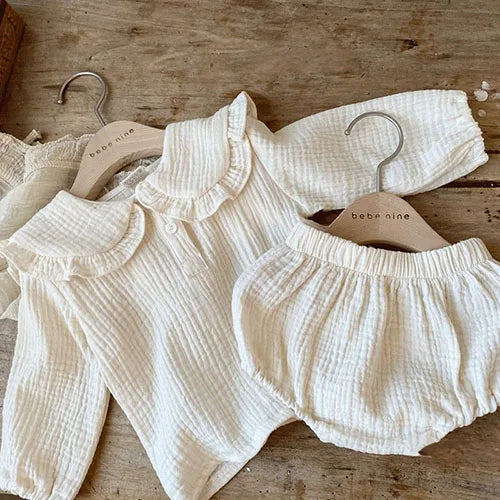 Newborn Baby Girls Clothing Set Ruffle Collar Lapel Top+Bread Pants Casual Suit Autumn Spring Toddler Baby Girl Clothes Suit