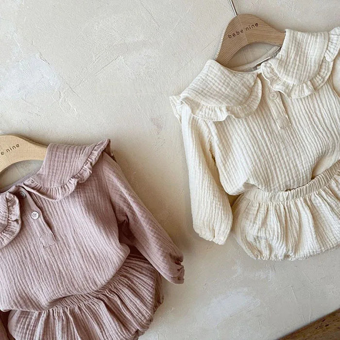 Newborn Baby Girls Clothing Set Ruffle Collar Lapel Top+Bread Pants Casual Suit Autumn Spring Toddler Baby Girl Clothes Suit