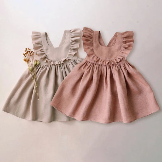 Cute Toddler Girl Dress For Party Pink Summer Baby Girl Dress Linen Cotton Girl Clothes