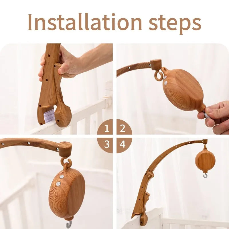 Crib Mobile Bed Bell Wooden Baby Rattles Soft Felt Cartoon Animal Bed Bell Newborn Music Box Hanging Toy Crib Bracket Baby Gifts