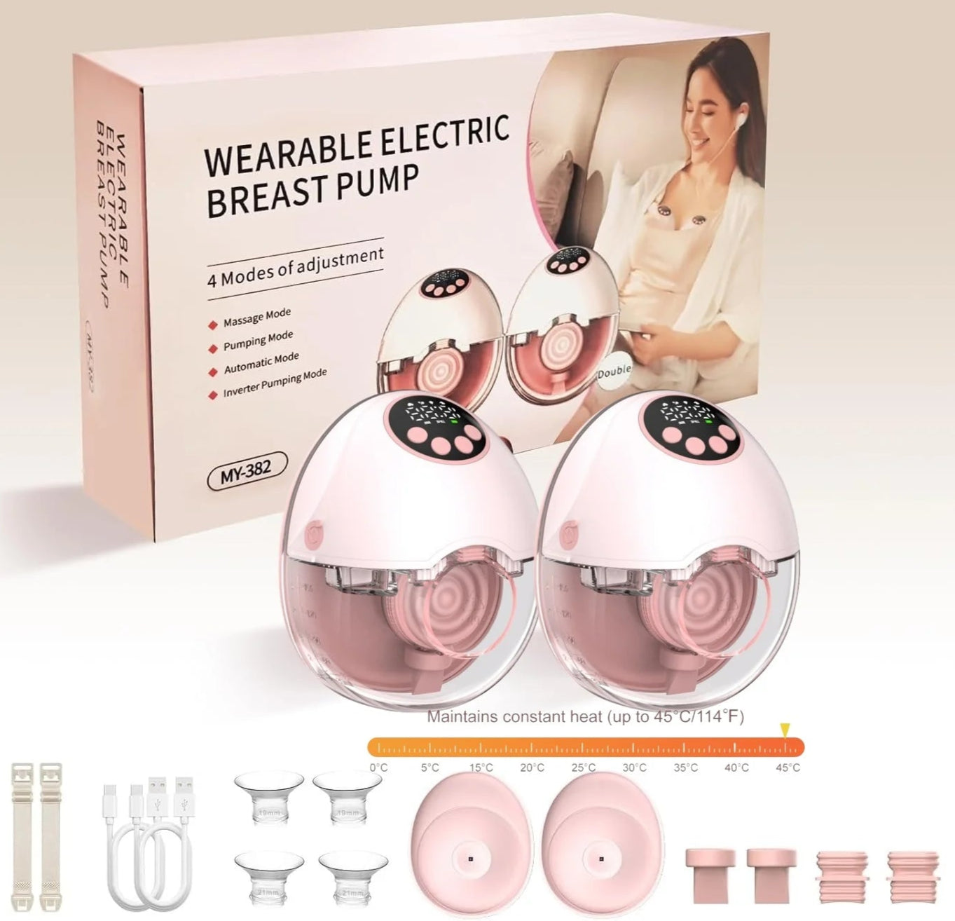Breast Pump Electric Handsfree BPA Free With Heating & UV Sterilize Lid Optional Wireless Upgrade Wearable Breastfeeding Pump