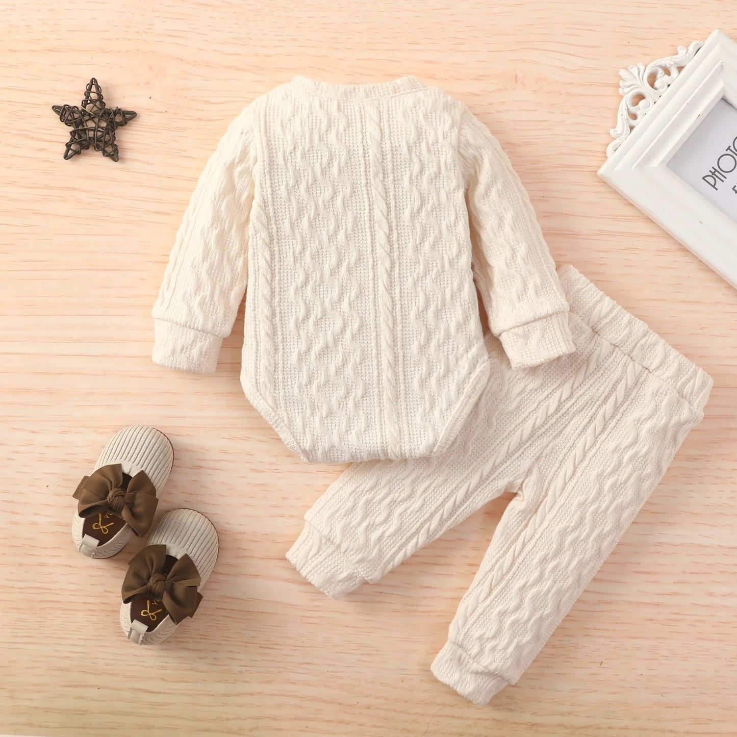 Toddler Boys Romper Tops Pants Suit Long Sleeve Round Neck Trousers Twists Solid Color Outfit Casual Baby Home Clothes Set