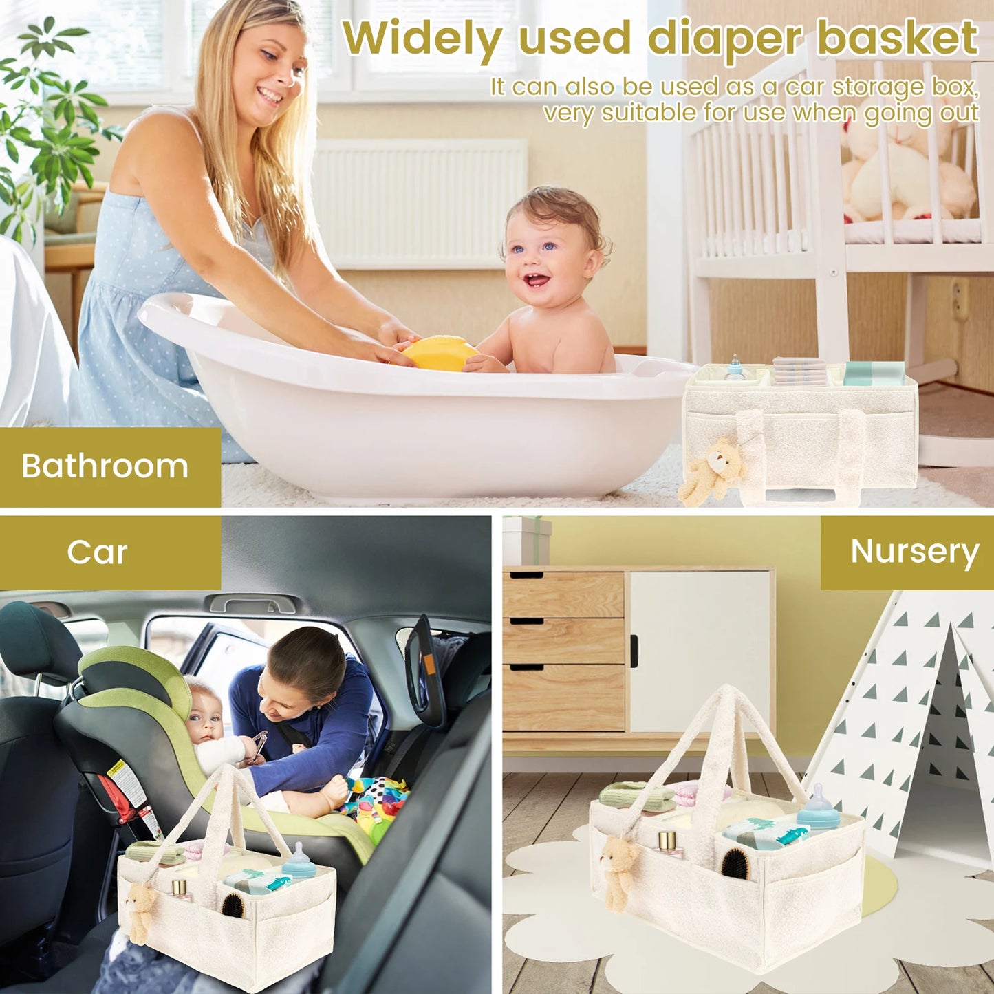 Baby Diaper Caddy Large Organizer Tote Bag for Baby essentials Boy or Girl Baby Shower Basket Nursery Must Haves Newborn Caddie