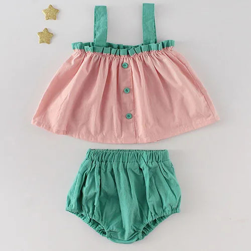 Toddler Baby Girl Suit Clothes Toddler Short Sleeves Shirt+PP Bread Shorts 2PCS Baby Girl Plaid Suit Baby Girl Summer Clothes