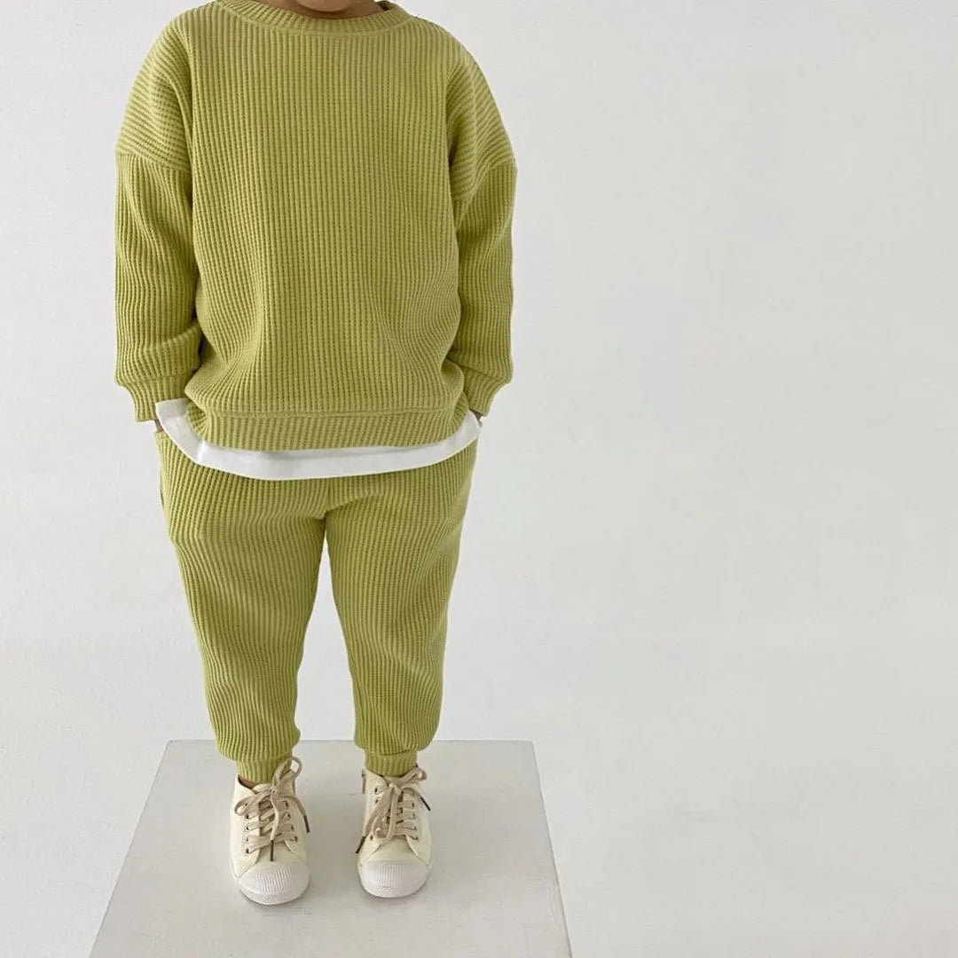 Fashion Toddler Baby Girl Clothing Sets for Infant Waffle Cotton Baby Boys Clothes Set Sweatshirt+Pants 2pcs Outfit Kids Costume