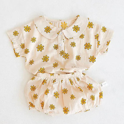 Toddler Baby Girl Suit Clothes Toddler Short Sleeves Shirt+PP Bread Shorts 2PCS Baby Girl Plaid Suit Baby Girl Summer Clothes