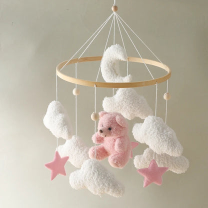 Baby Crib Mobile Rattle Toy 0-12Months Infant Soft Felt Teddy Velvet Pink Bear Bed Bell Hanging Toy Holder Bracket Crib Girl Toy