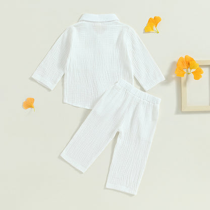 Toddler Boy Linen Outfit Baby Boy Fall Winter Clothes Set Button-Down Shirt Tops Cotton Linen Pants 2PCS