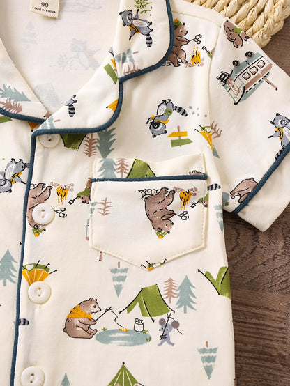 Boys Outfit Tops & Shorts Short Sleeves Button Down Casual Comfortable Cozy Summer Kids Clothes