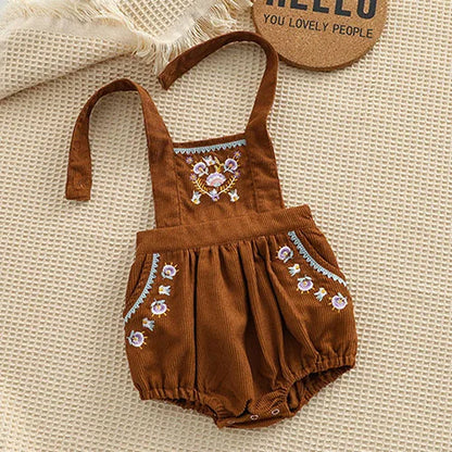 Infant Baby Girls Clothes Suit Long Sleeved Cotton Embroidered Shirt+Corduroy Jumpsuit Spring Autumn Children Clothing Suit
