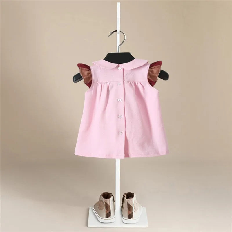 Baby Girl Dresses Summer Flying Sleeve Striped Cotton Thin Toddler Kids Costume  Infant Children Clothes Back Button Design