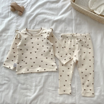 Spring/Autumn Baby Clothing Set 0-3 Year Old Girl Love Pattern Long Sleeve Long Pants 2-piece Set Pure Cotton Baby Outing Set