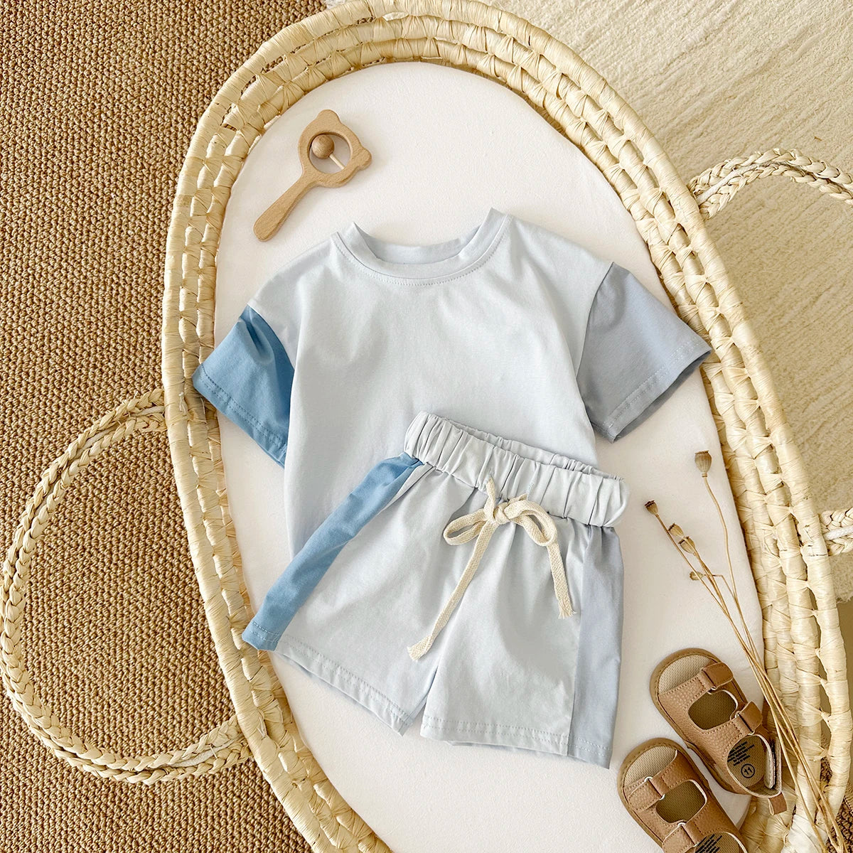Summer Children's Clothes Baby Boy T-Shirt+Pant 2Pcs Kids Solid Short Sleeve Elastic Waist Suit Toddle Girl Clothes Baby Outfit