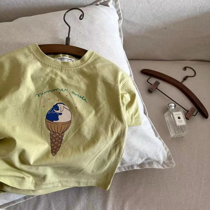 Kids Casual Loose Clothes New Child Short Sleeve Tops Round Neck Base Shirt Pure Cotton Tops Baby Clothing Dinosaur Print Tees