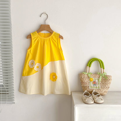 2025 Kids Clothes Summer Cotton Dress Baby Girls Clothes Cartoon Splicing Colors Dresses Children's Clothing Vestidos Cotton