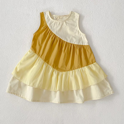 2025 Kids Clothes Summer Cotton Dress Baby Girls Clothes Cartoon Splicing Colors Dresses Children's Clothing Vestidos Cotton