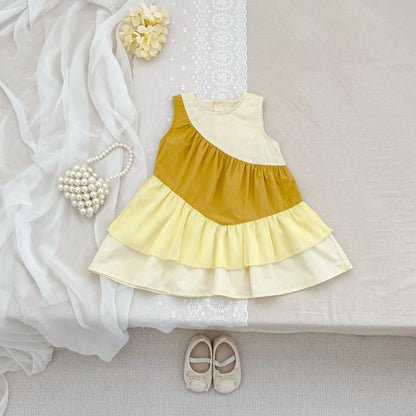 2025 Kids Clothes Summer Cotton Dress Baby Girls Clothes Cartoon Splicing Colors Dresses Children's Clothing Vestidos Cotton