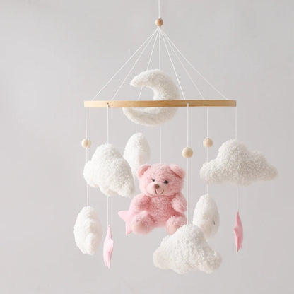 Baby Crib Mobile Rattle Toy 0-12Months Infant Soft Felt Teddy Velvet Pink Bear Bed Bell Hanging Toy Holder Bracket Crib Girl Toy