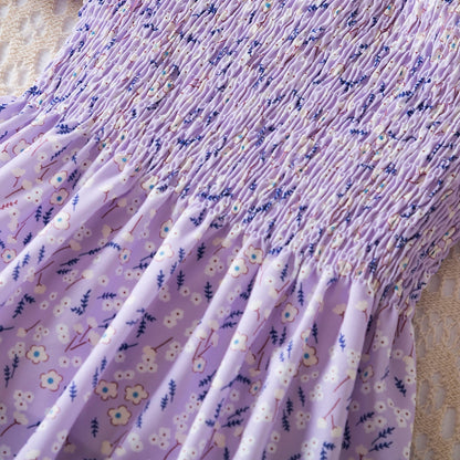 Kids Casual Dress for Girls Clothes 2024 New Summer Children Fashion White Floral Print Puff Sleeve Princess Dress 2-6 Years