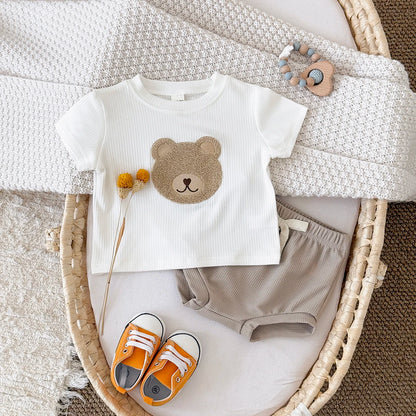 Baby Clothes Cute Children Tracksuit Summer Clothing Cartoon Bear Fashion Baby  T-shirt + Shorts Suit 2Pcs/Set  ﻿