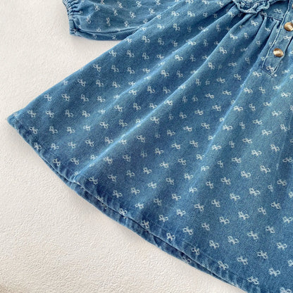 Spring and Autumn New Baby Clothing for 2-4 Years Old,   Baby GIRL  Dress, Bow Embroidered Long Sleeve Cowboy Skirt