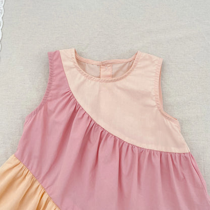 2025 Kids Clothes Summer Cotton Dress Baby Girls Clothes Cartoon Splicing Colors Dresses Children's Clothing Vestidos Cotton