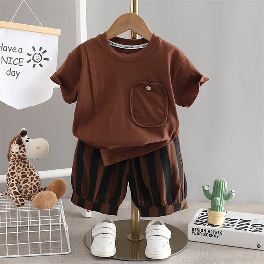 Summer Toddler Newborn Baby Boy Clothes Sets Casual T-shirt+Pants 2Pcs Kids Suits Infant 1st Birthday Sets Children Clothing