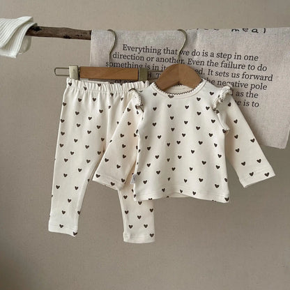 Spring/Autumn Baby Clothing Set 0-3 Year Old Girl Love Pattern Long Sleeve Long Pants 2-piece Set Pure Cotton Baby Outing Set