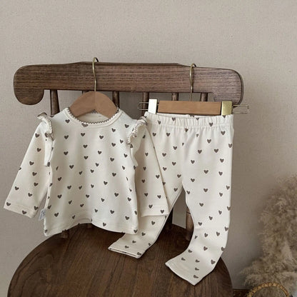 Spring/Autumn Baby Clothing Set 0-3 Year Old Girl Love Pattern Long Sleeve Long Pants 2-piece Set Pure Cotton Baby Outing Set