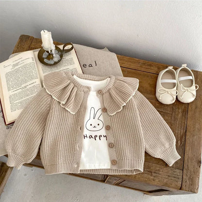 New baby clothing for spring and autumn seasons, 0-3 year old girls, ruffled collar knitted jacket sweater
