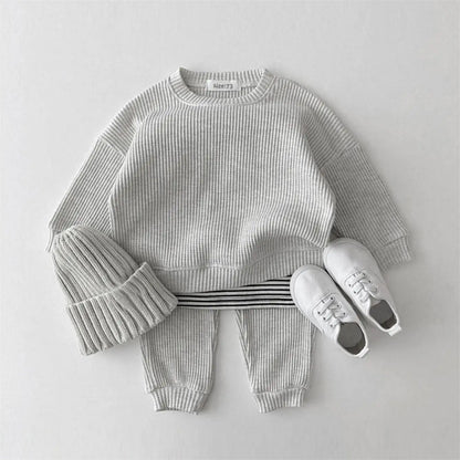 Fashion Toddler Baby Girl Clothing Sets for Infant Waffle Cotton Baby Boys Clothes Set Sweatshirt+Pants 2pcs Outfit Kids Costume