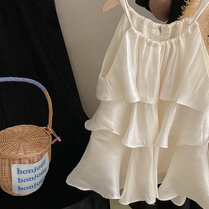 Korean children's clothes 2025 summer new girls' sweet temperament dress  cake Slip dress kids clothes