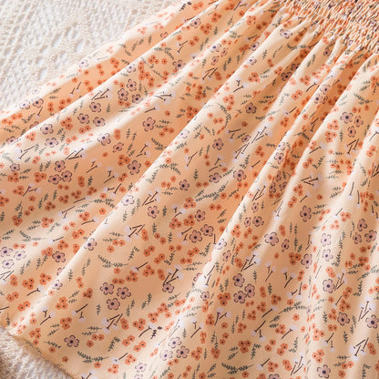 Kids Casual Dress for Girls Clothes 2024 New Summer Children Fashion White Floral Print Puff Sleeve Princess Dress 2-6 Years