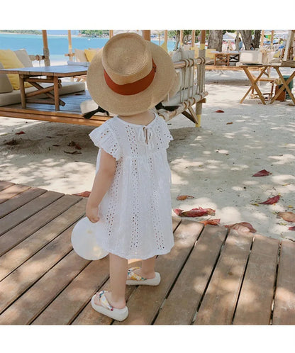 Toddler Girls Dress Cotton Eyelet Lace Beach Sundress Little Girl Kids Summer Clothes