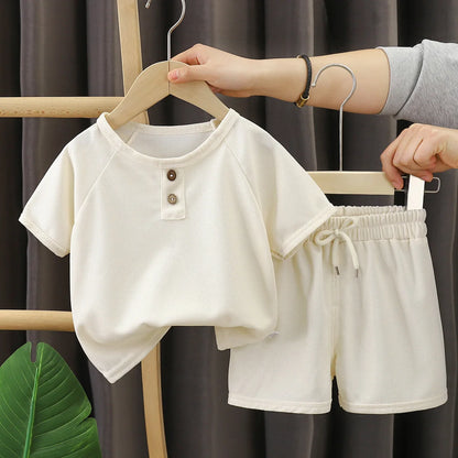 Kids Clothes Girls Outfit Summer Baby Boys Waffles Clothes Sets  Color Short Sleeve Tops Shorts 2PCS SuitComfortable Breathable