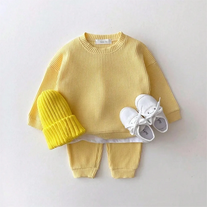 Fashion Toddler Baby Girl Clothing Sets for Infant Waffle Cotton Baby Boys Clothes Set Sweatshirt+Pants 2pcs Outfit Kids Costume