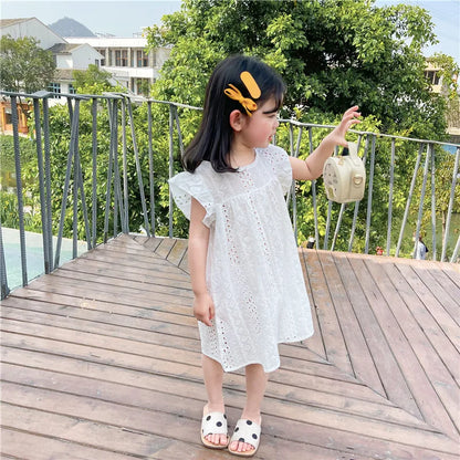 Toddler Girls Dress Cotton Eyelet Lace Beach Sundress Little Girl Kids Summer Clothes