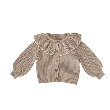 New baby clothing for spring and autumn seasons, 0-3 year old girls, ruffled collar knitted jacket sweater