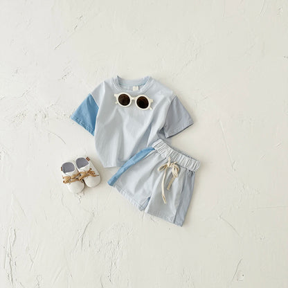 Summer Children's Clothes Baby Boy T-Shirt+Pant 2Pcs Kids Solid Short Sleeve Elastic Waist Suit Toddle Girl Clothes Baby Outfit