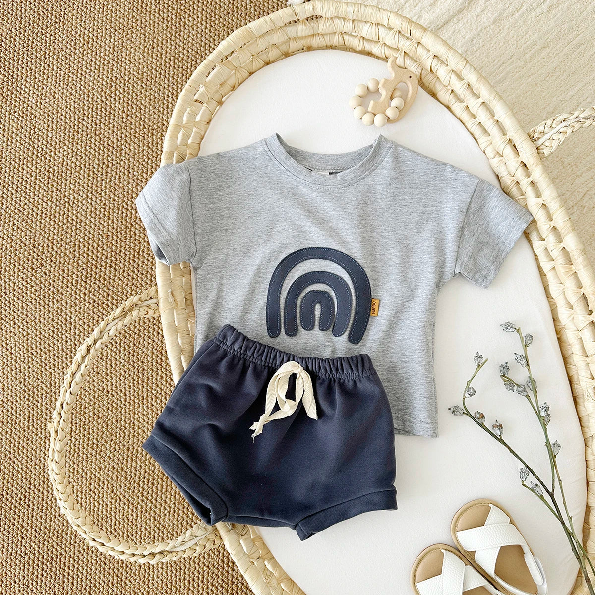 2024 Infant Toddler Outfit 2Pcs Summer Newborn Baby Clothes Sets Rainbow Pattern T-shirt+Triangle Shorts Kids Boy Girl Tee Pant