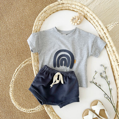 2024 Infant Toddler Outfit 2Pcs Summer Newborn Baby Clothes Sets Rainbow Pattern T-shirt+Triangle Shorts Kids Boy Girl Tee Pant