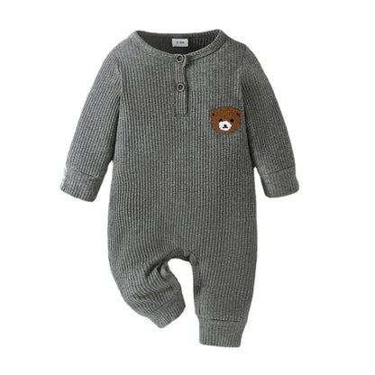 Newborn Baby Clothes 0 to 18 Months Cartoon Bear Tiny Button Onesies For Baby Boy Long Sleeve Infant Romper Toddler Jumpsuit