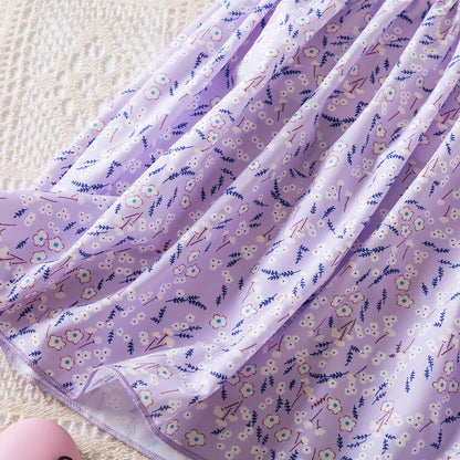 Kids Casual Dress for Girls Clothes 2024 New Summer Children Fashion White Floral Print Puff Sleeve Princess Dress 2-6 Years