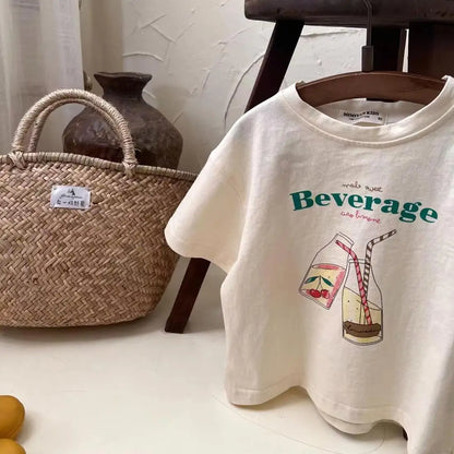 Kids Casual Loose Clothes New Child Short Sleeve Tops Round Neck Base Shirt Pure Cotton Tops Baby Clothing Dinosaur Print Tees