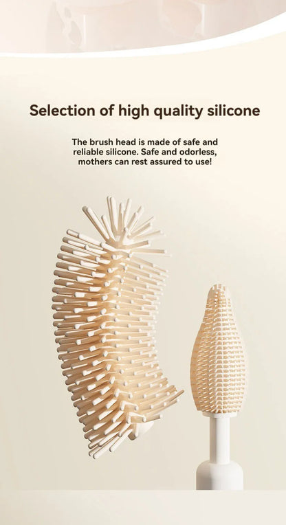 Silicone Baby Bottle Brush, Portable Bottle Brush Set, Baby Bottle Cleaning Brush with Drying Rack